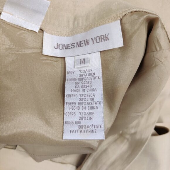 Jones New York Women's Pants Size 14 Beige Silk Linen Business Casual Creased - Picture 2 of 10